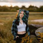 senior portrait photography white wooden fence sunset golden hour black top jeans gilford new hampshire