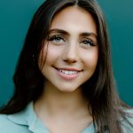 senior portrait photography blue teal wall collared shirt blue green eyes brown hair gilford new hampshire