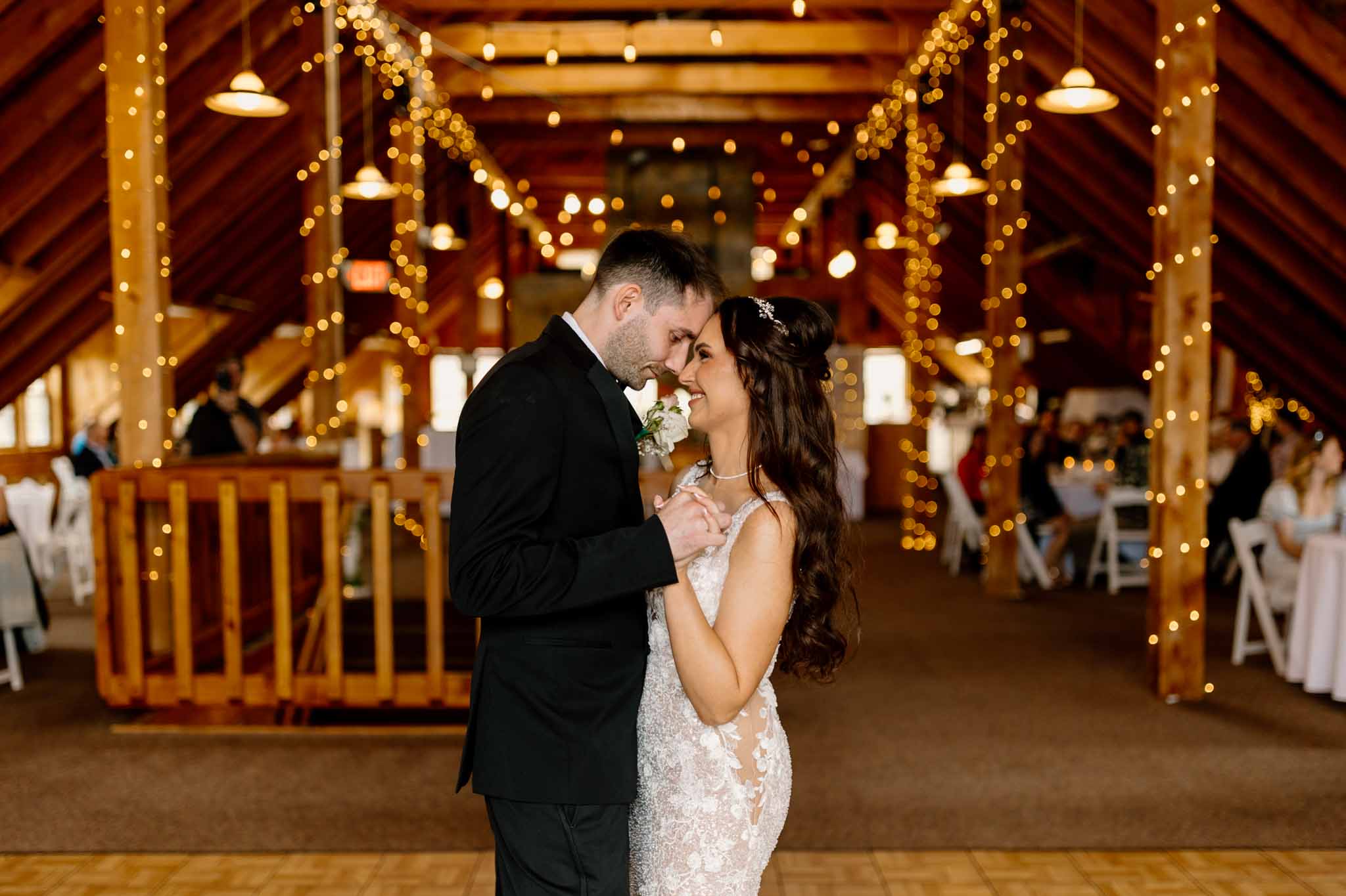 wedding photography bridal party dancing at reception at Pike's Peek venue new hampshire bride and daughter dancing