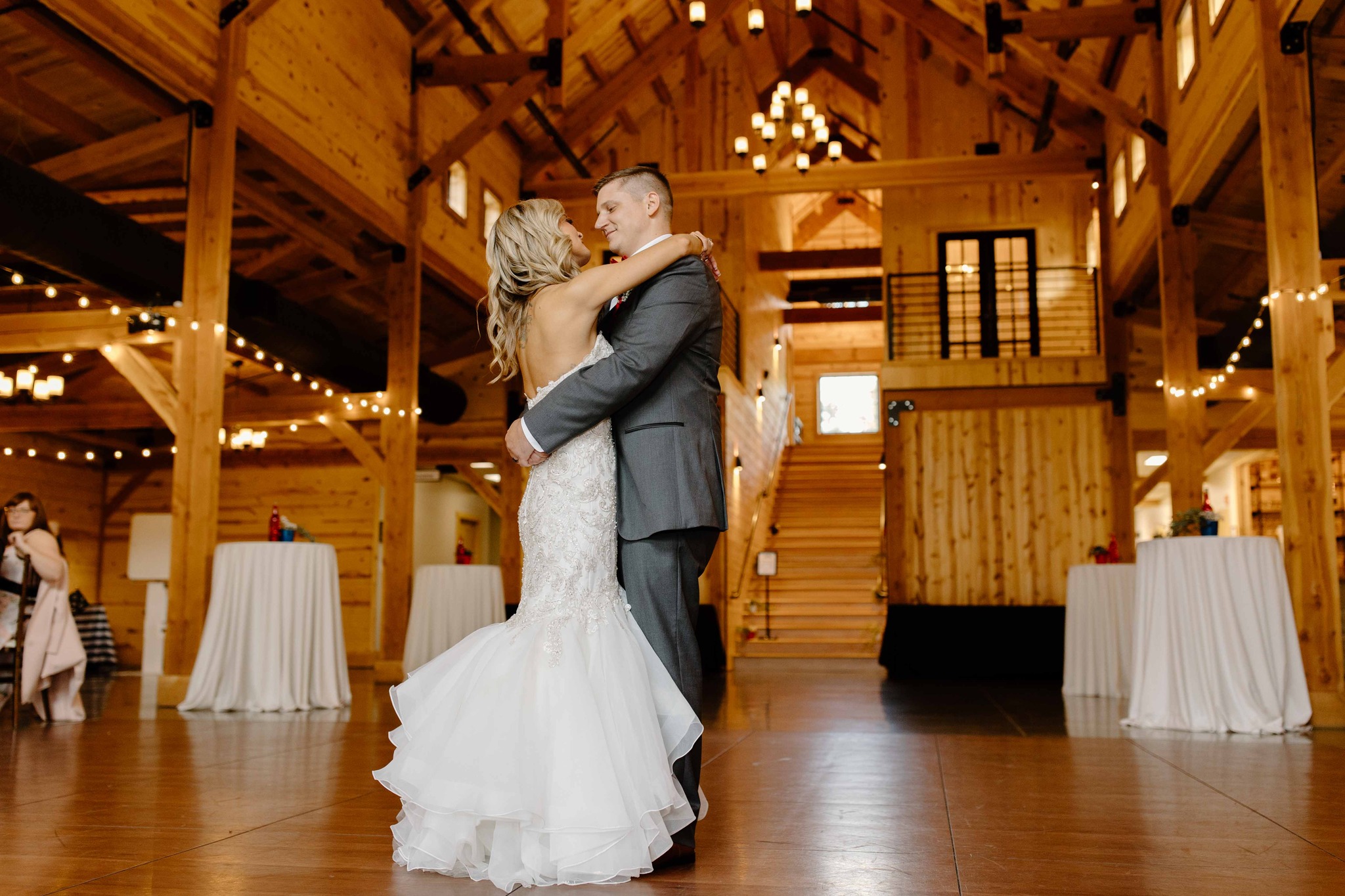 wedding photography bride and groom first dance barn at bull meadow concord new hampshire wedding venue