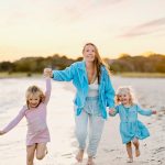 portrait photography family kids childhood beach sand ocean sunset golden hour running holding hands blue dress shirt brother sister boy girl concord new hampshire cousins sisters