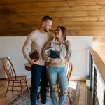 couples portrait husband and white portrait photography in home lifestyle wood ceiling bible study love concord new hampshire branding business