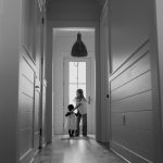 sisters family portrait siblings black and white hallway concord new hampshire