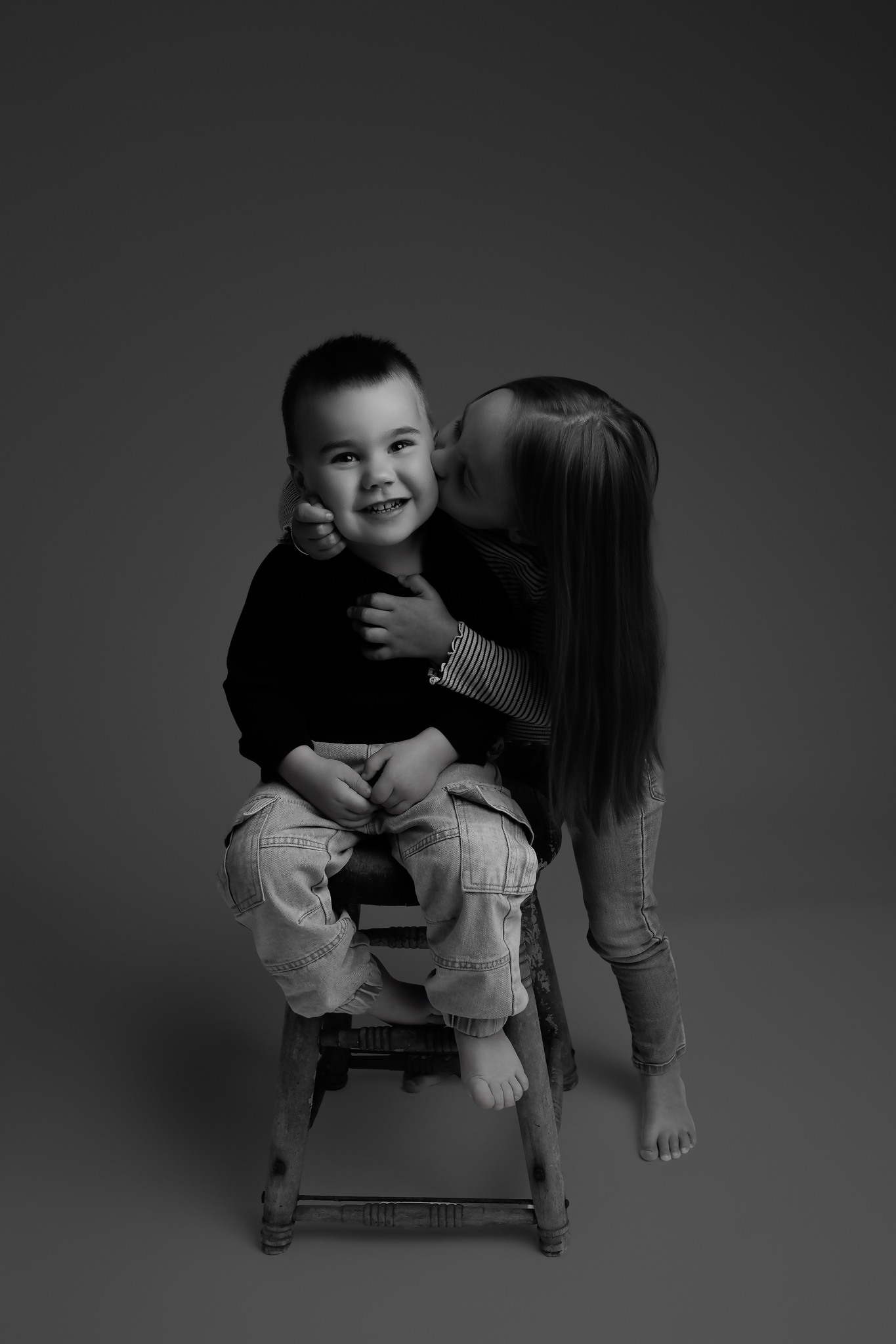 black and white childhood family photography portrait studio conord new hampshire brother sister backdrop